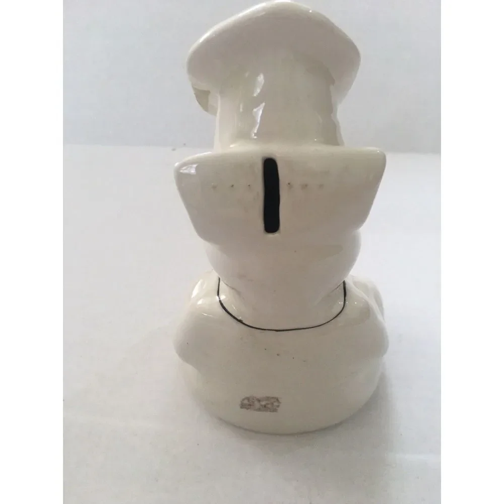 Pig Chef Vtg Piggy Bank Ceramic White Collectible Kitchen - Missing Bottom Cover